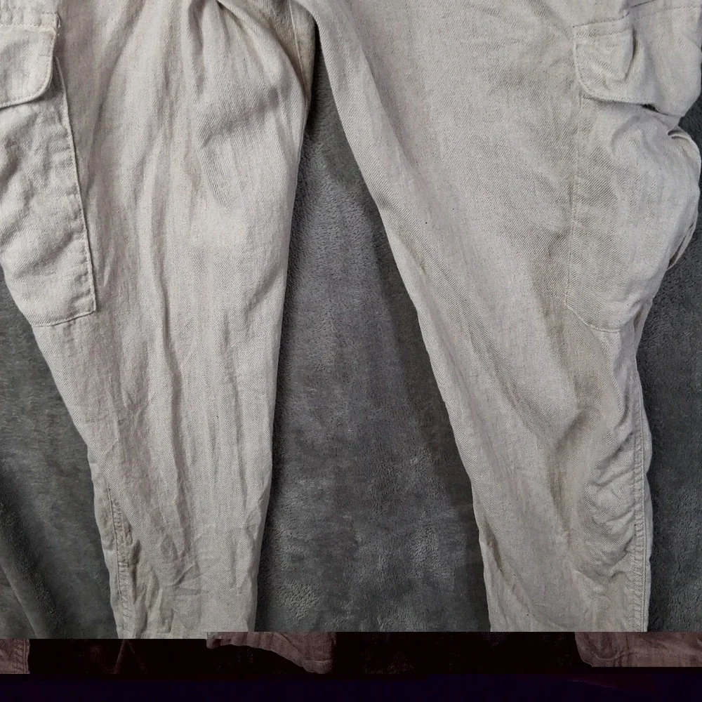 Porter & Ash Cargo Pants Men Size Large Beige Slim Fit Linen Blend 32x28